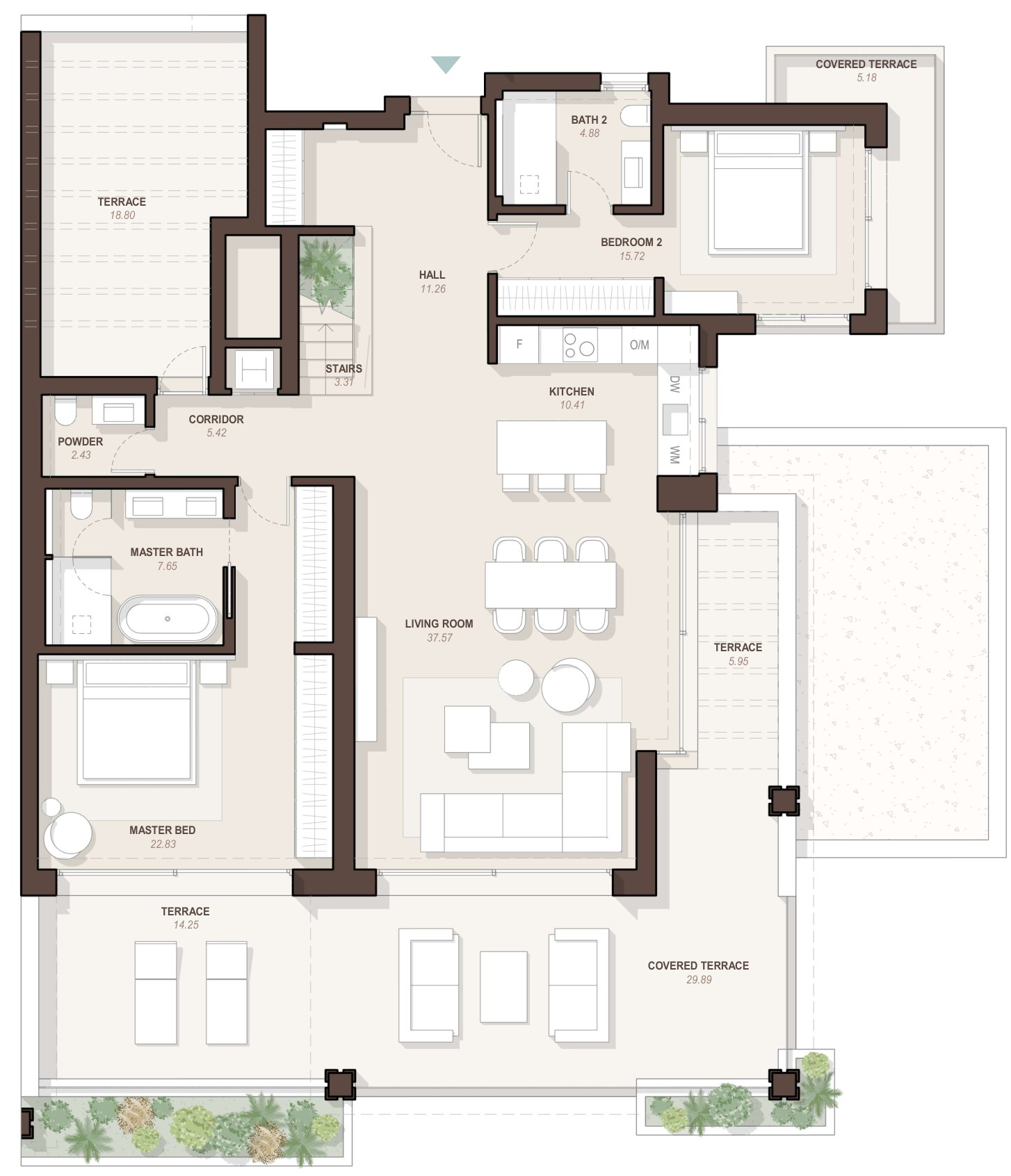Plan of the penthouse at €5,950,000, main floor