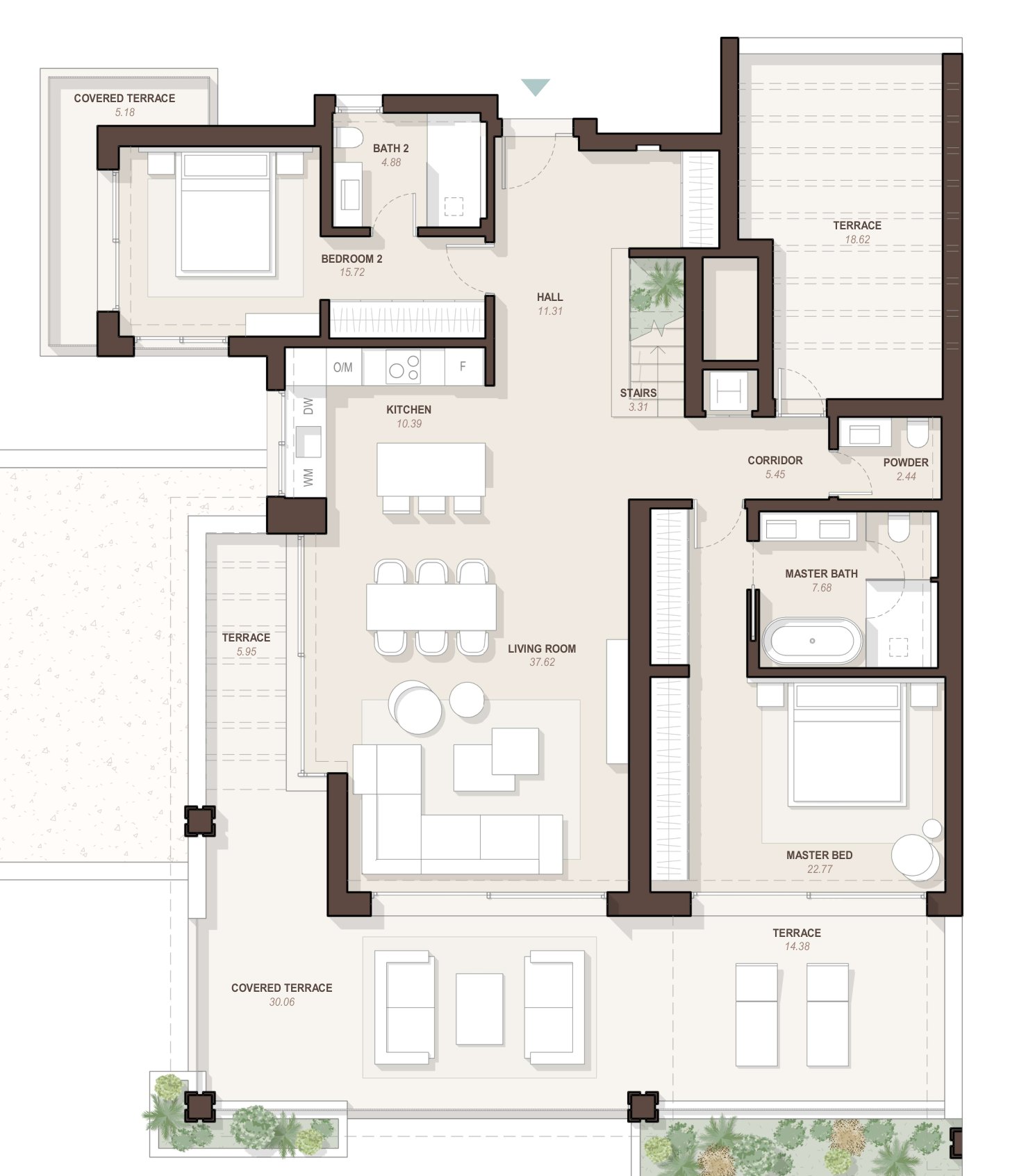 Plan of the penthouse at €4,450,000, main floor