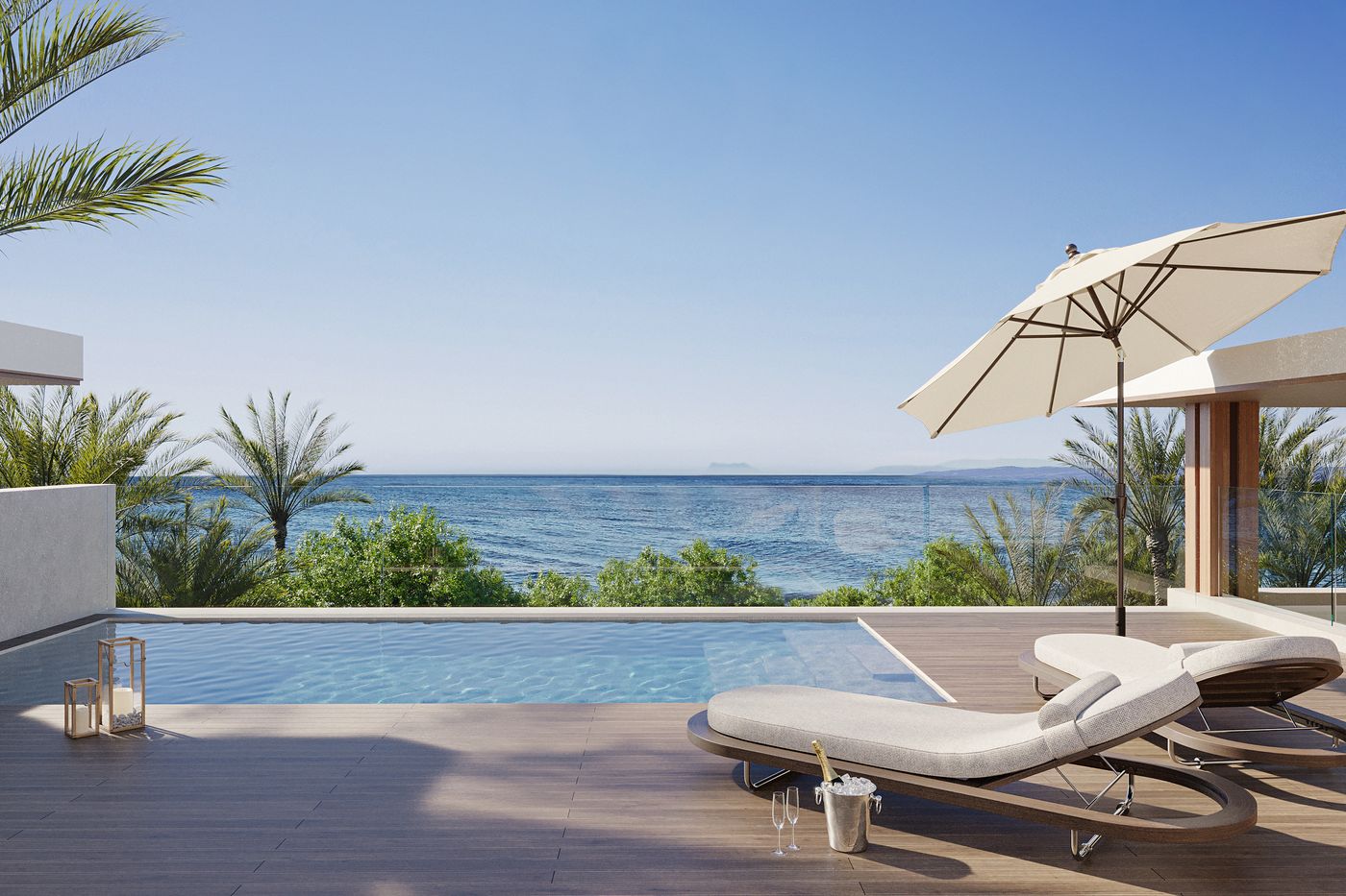 A private rooftop pool facing the sea, at the resort on the beach