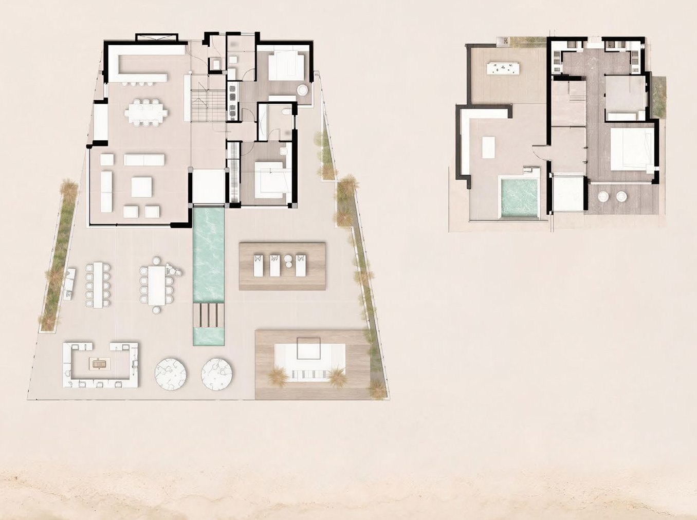 Plan of the penthouse, main floor and upper floor